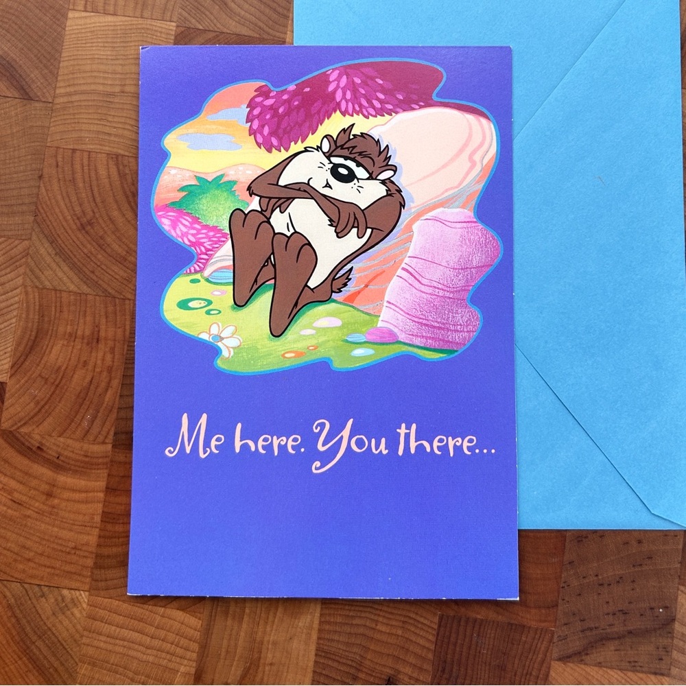 1997 Vintage Miss You Looney Tunes Taz Greeting Card - Cute Fun Funny